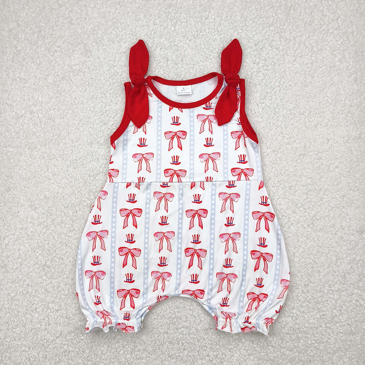 6.09   SR2765RTS NO MOQ  Baby Girls Summer Rompers Baby Infant Girls 4th Of July Bows Hats Rompers