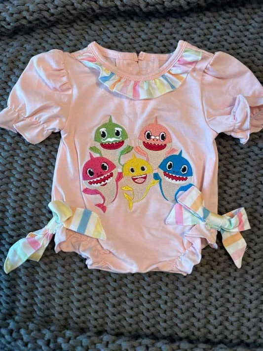 SR2766Baby Girls Short Sleeve Shark Stripe Summer Romper Cute Outfit for Little Ones