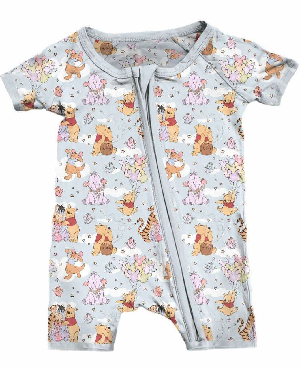 SR2768Baby Infant Girls Zip Rompers Cartoon Bears Elephant Balloons Design Cute Baby Outfit for Girls