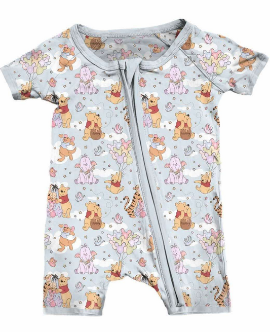 SR2768Baby Infant Girls Zip Rompers Cartoon Bears Elephant Balloons Design Cute Baby Outfit for Girls