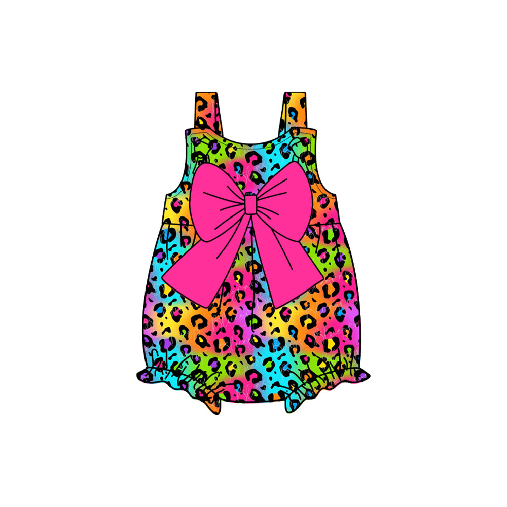 Girls Hot Pink Bow Colorful Leopard Print Tunic Short Set Children's Clothing Outfit