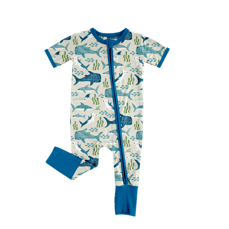 Blue Short Sleeve Fish Kids Boys Summer Pajamas Comfortable Breathable Sleepwear for Children