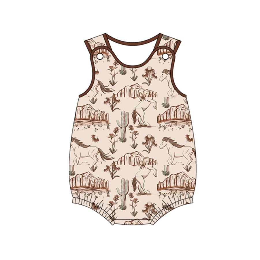 Western Boys Set Sleeveless Top with Horse Cactus Pocket Matching Shorts Casual Country Style Children's Outfit