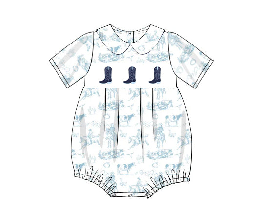 Western Boys Rodeo Short Sleeve Boot Top Set Casual Shorts Outfit for Kids