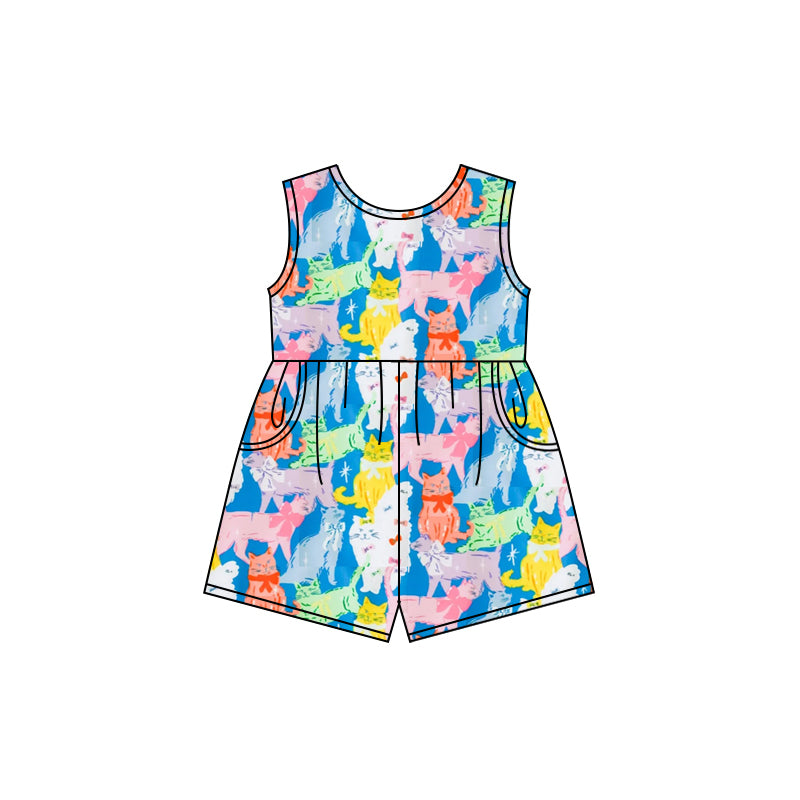 SR2788Cat Bow Baby Kids Sleeveless Summer Jumpsuit Comfortable Breathable Romper for Little Ones