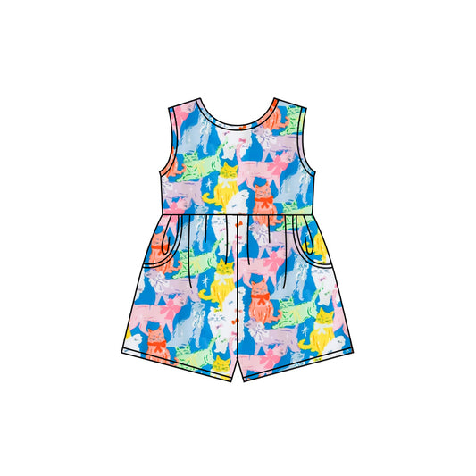 SR2788Cat Bow Baby Kids Sleeveless Summer Jumpsuit Comfortable Breathable Romper for Little Ones