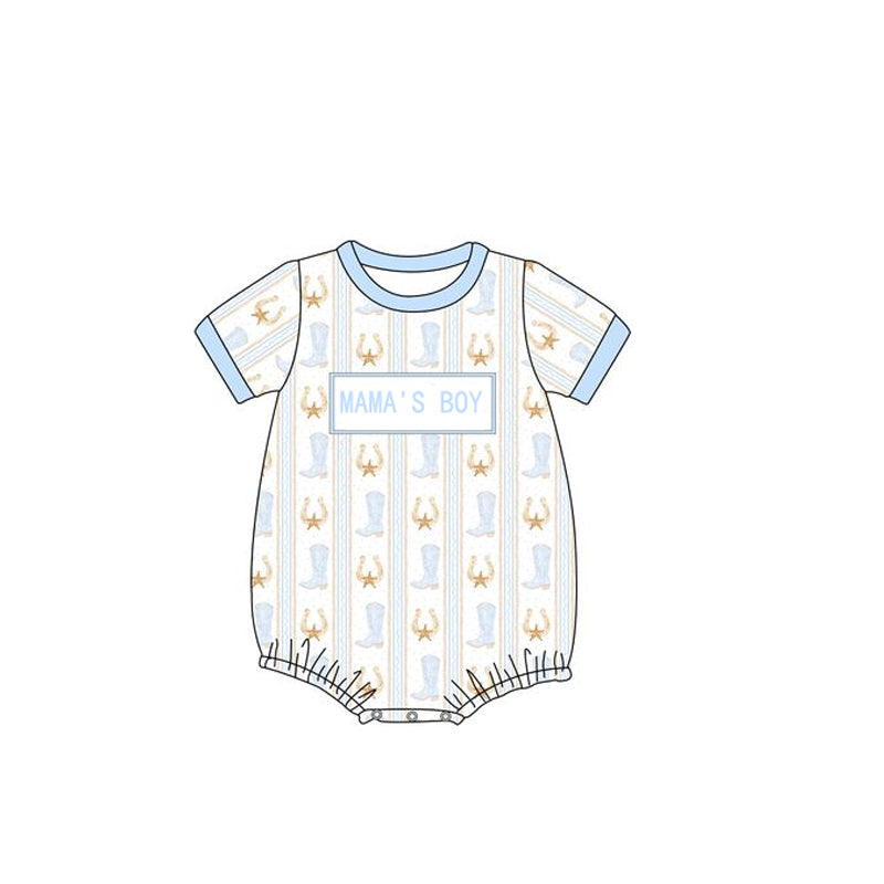 Kids Western Outfits Short Sleeves Mama's Boy Top Boots Set Casual Country Style Children's Clothing