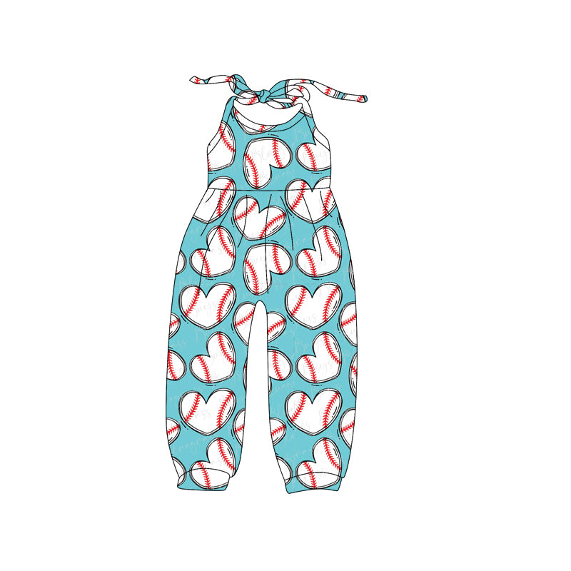 Baby Girls Halter Jumpsuit with Baseball Bow Stars Print for Infants Soft Cotton Romper for Newborn Photography Outfits