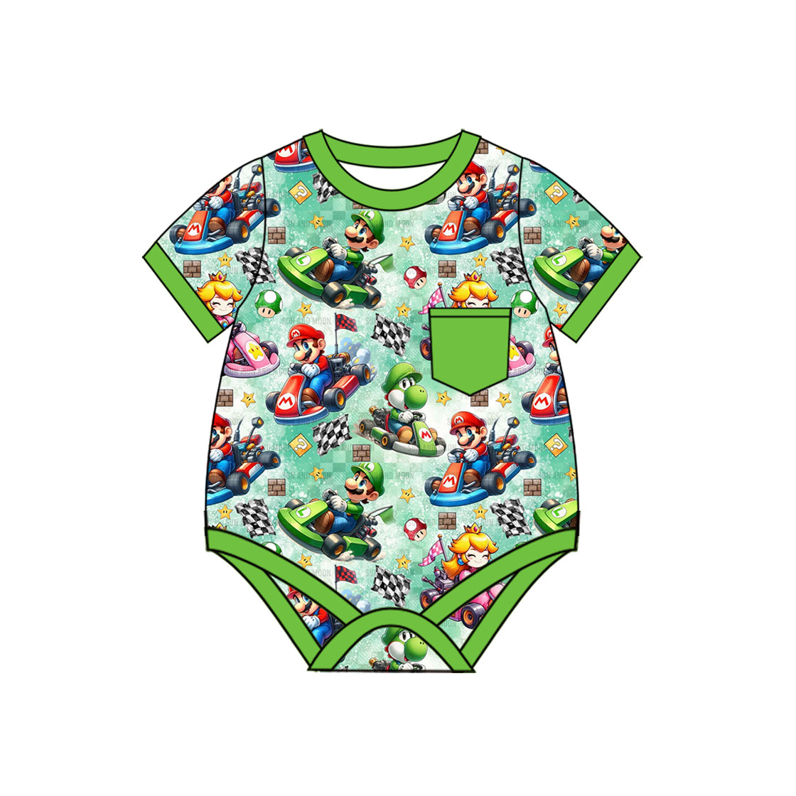 Boys Green Short Sleeve Pocket Top Game Shorts - Casual Comfortable Boys' Clothing Set