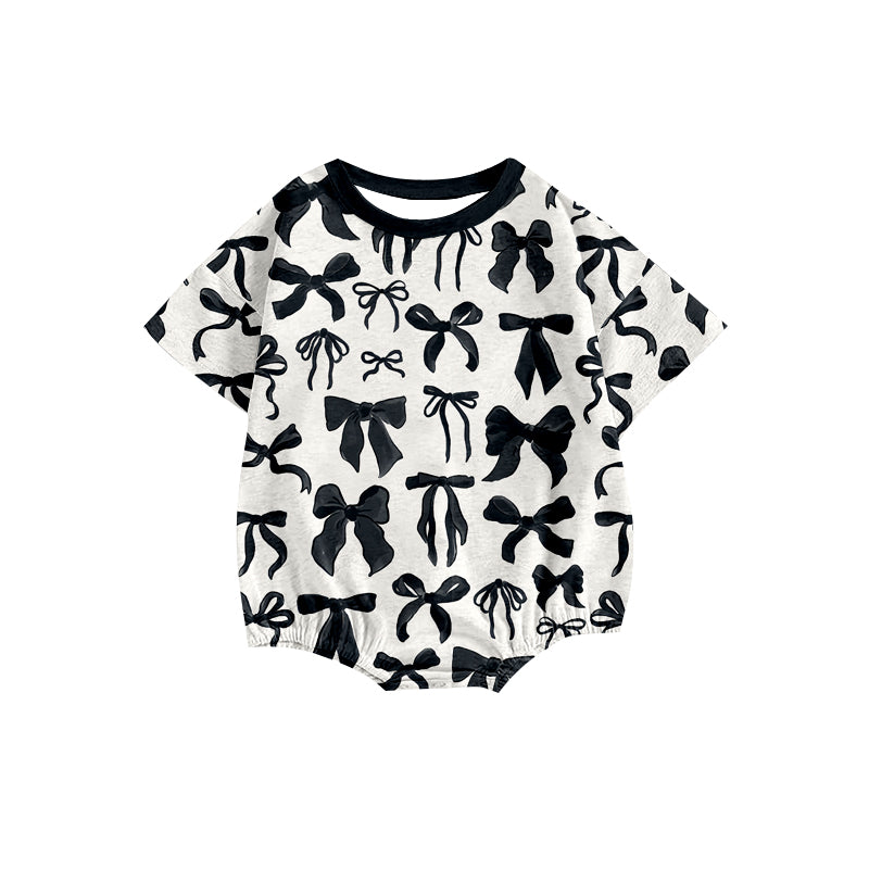 SR2820Charming Baby Girls' Summer Romper with Short Sleeves and Black Bow