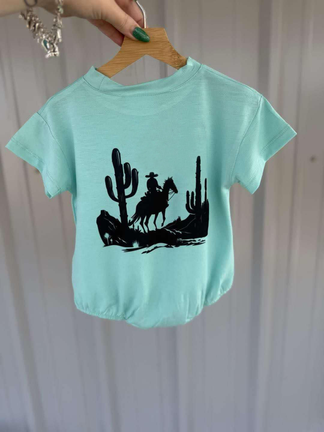 SR2822Adorable Cactus Rodeo Short Sleeves Hat Romper - Western Style for Baby Kids