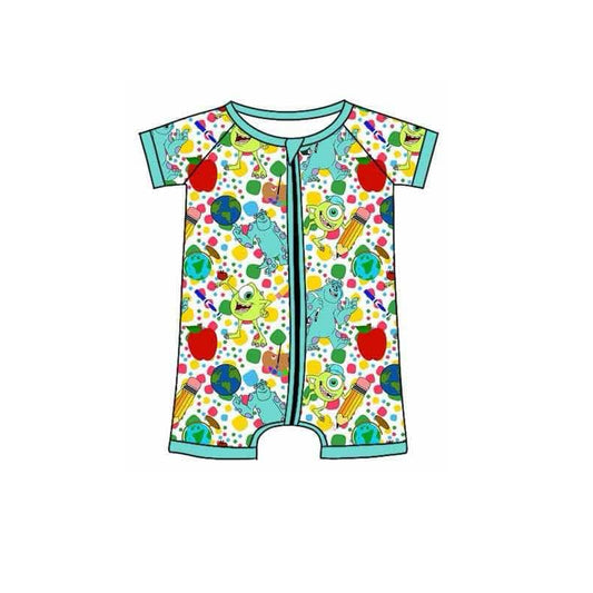 SR2823Fun-Filled Baby Infant Boys Cartoon Monster Zip Rompers for Every Occasion