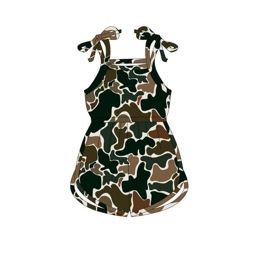 SR2828Kids Girls’ Brown Camo Straps Jumpsuit - A Stylish and Functional Short Style