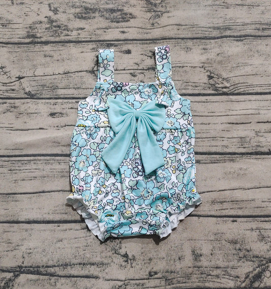 4.12 SR2829 Sample 10days Arrived RTS Baby Girls Light Blue Floral Bow Top Rompers