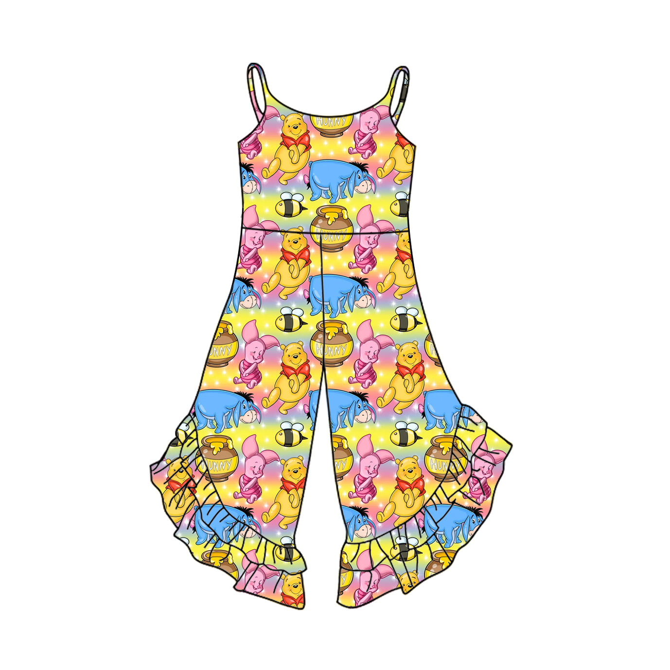 Adorable Baby Girls' Jumpsuit with Navy Straps, Bull Skull, Floral and Arrow Ruffle Details