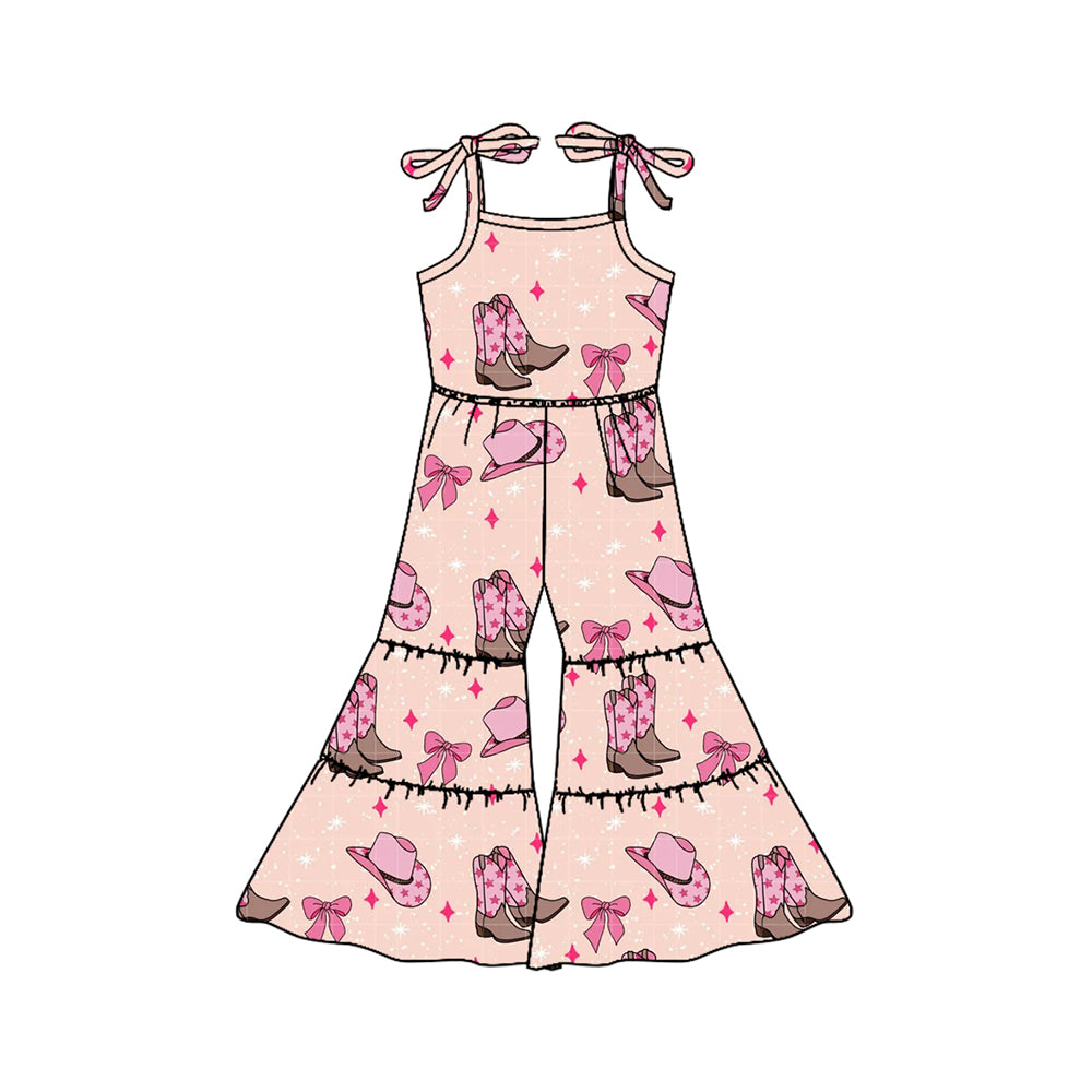 Girls’ Charming Short-Sleeved Outfit in Pink, with Western Boots, Hat and Bow