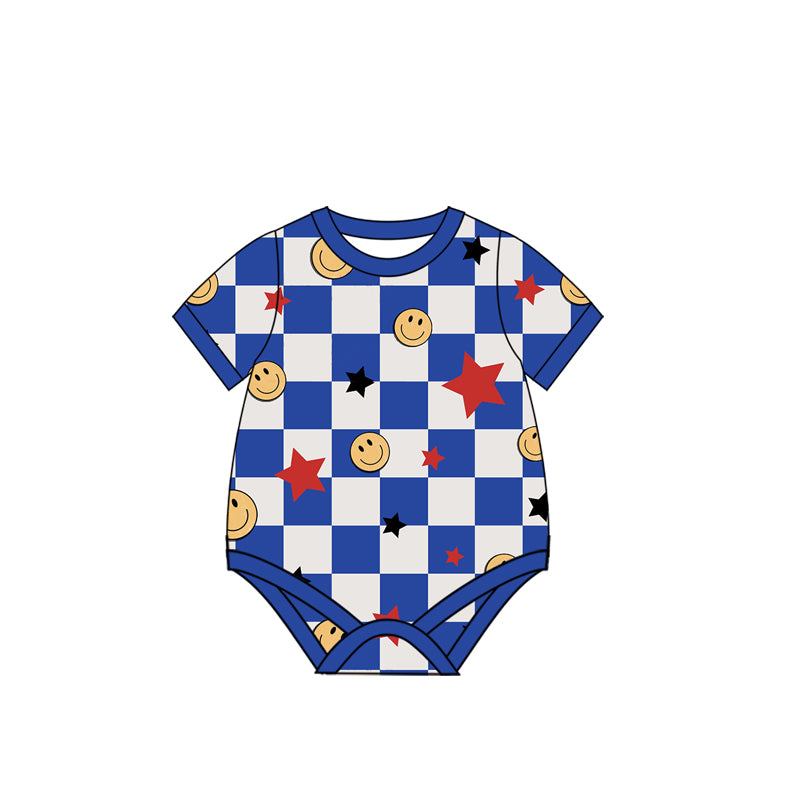 Boys' Blue Plaid Smiley Face Top and Shorts Summer Set