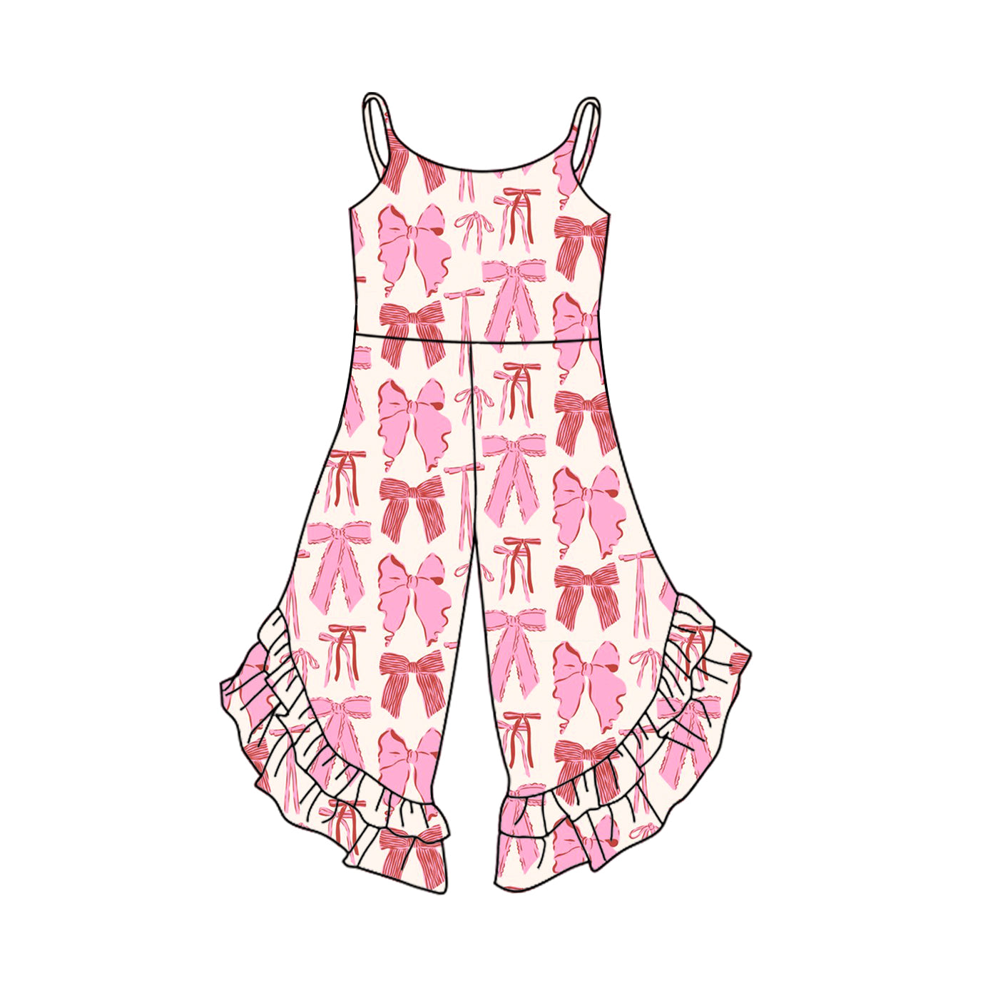 Light Blue Straps Bows and Ruffles Jumpsuit Set for Toddler Girls