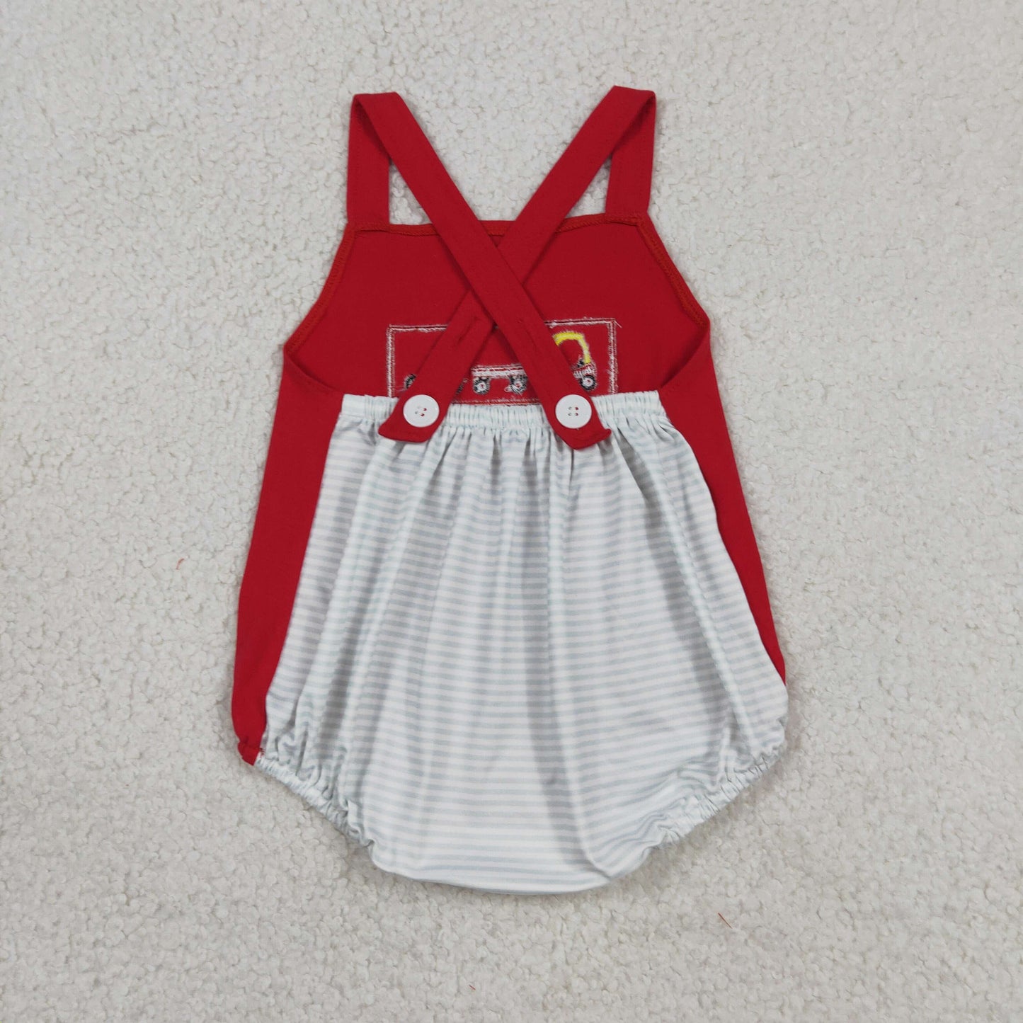 SR2849 RTS NO MOQ （In stock）Embroidery Cars Bicycle Baby Boys Strap Rompers