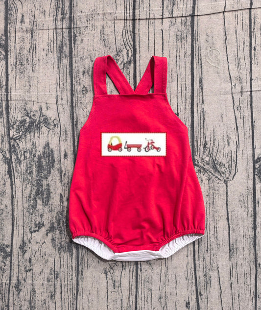 4.1 SR2849 Sample No Moq Embroidery Cars Bicycle Baby Boys Strap Rompers Preorder