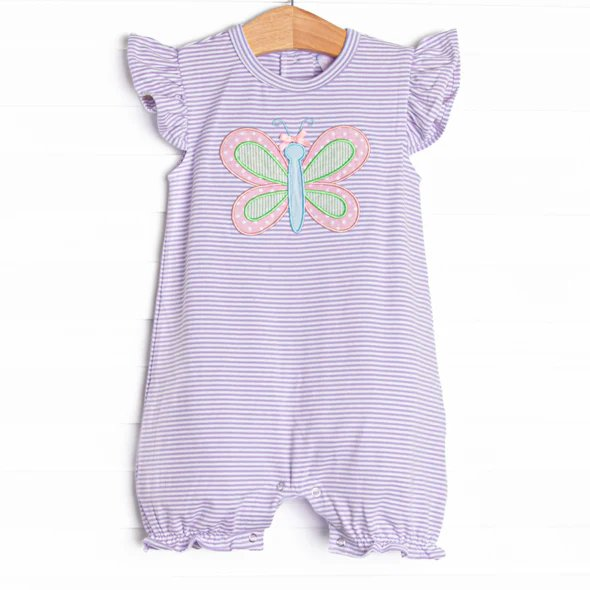Baby Girls Dress Purple Stripe Dragonfly Ruffle Flutter Sleeves Cute Frock for Little Girls