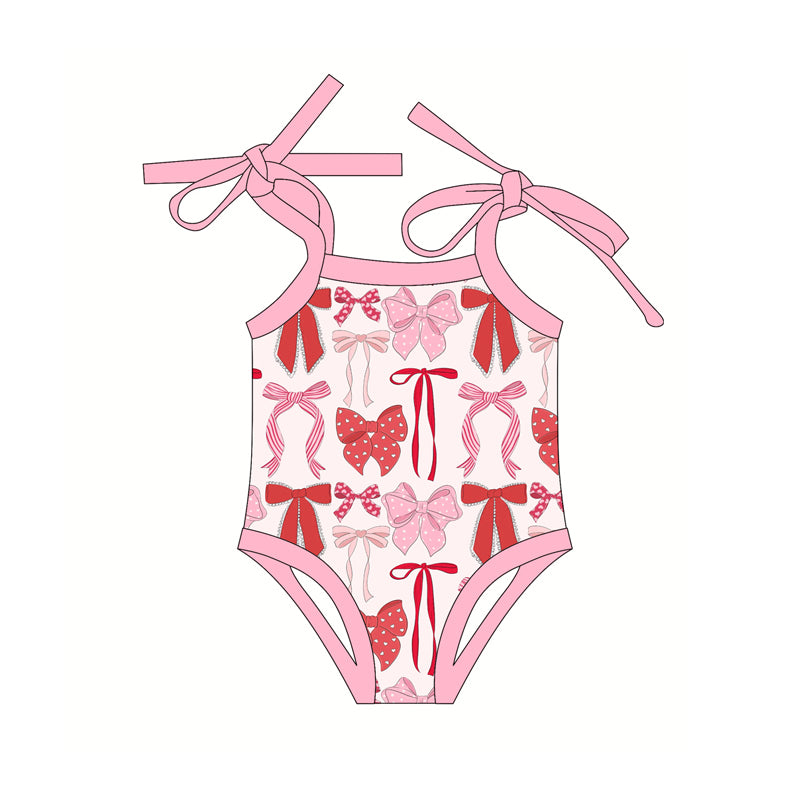 Girls Pink Straps Heart Bow Tunic Ruffle Shorts Outfit Cute Feminine Children's Clothing Set