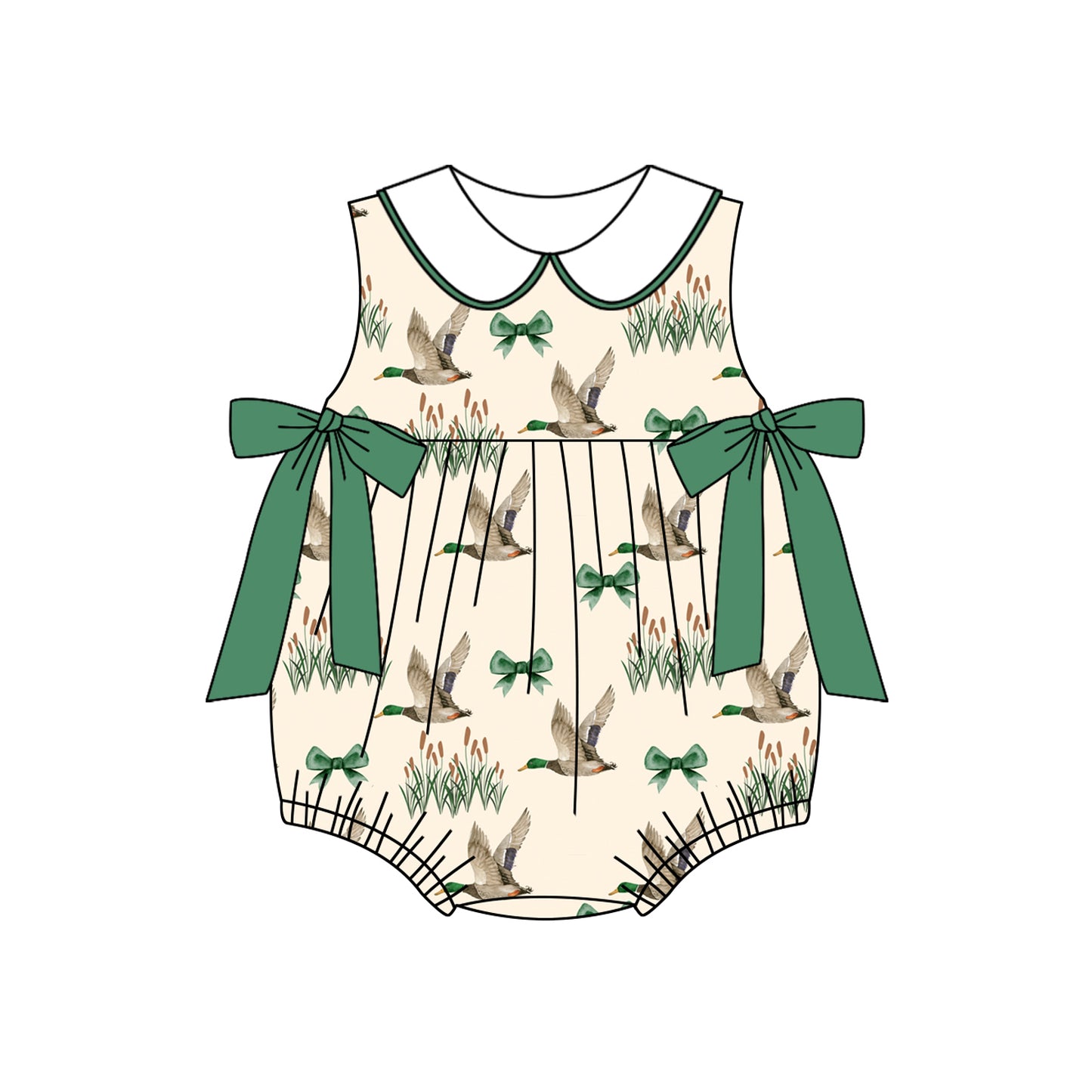 Girls Sleeveless Bow Duck Tunic Shorts Set Cute Green Clothing Outfit for Kids