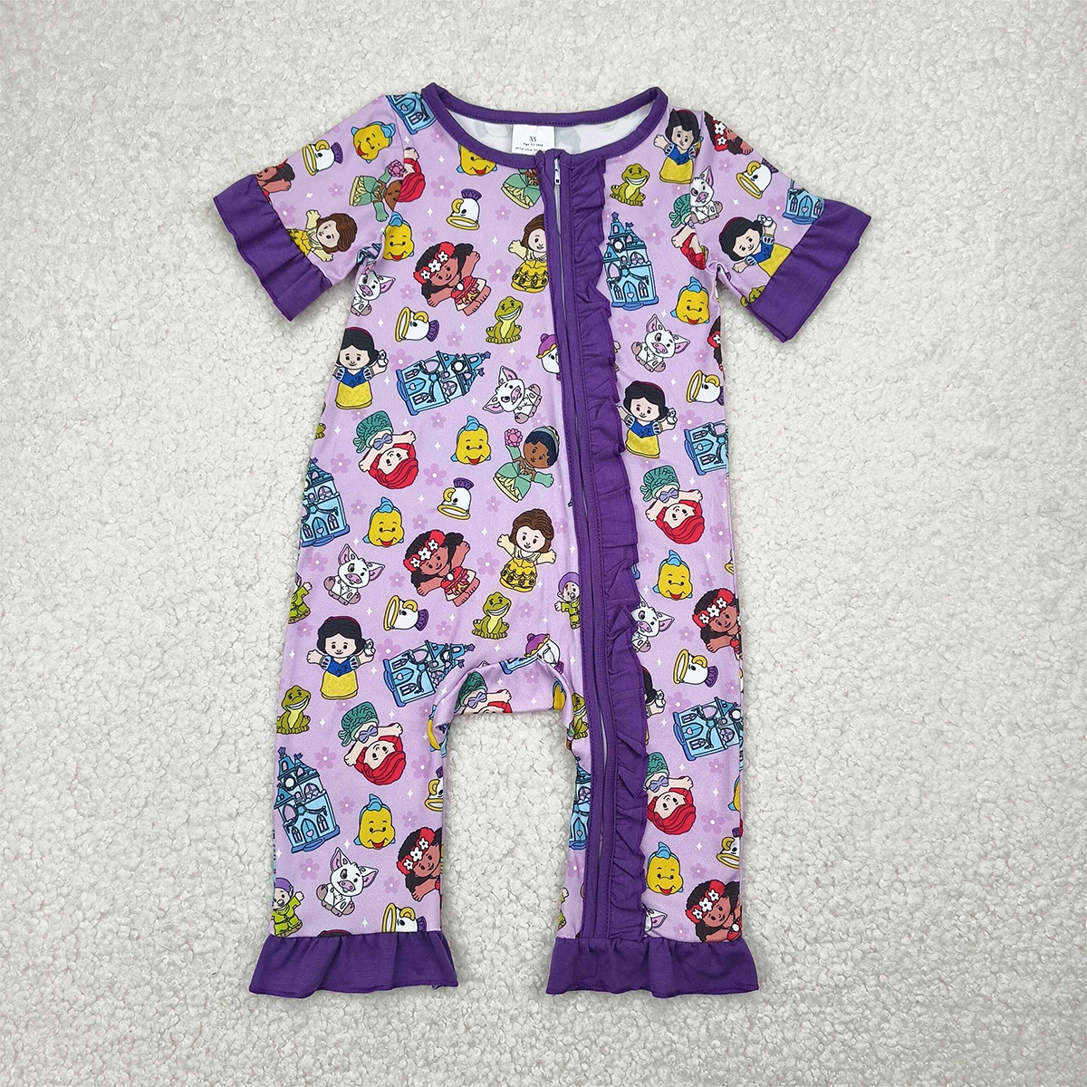 6.13 SR2870RTS NO MOQ  Baby Girls Summer Romper Baby Infant Girls Cartoon Princess Zip Rompers