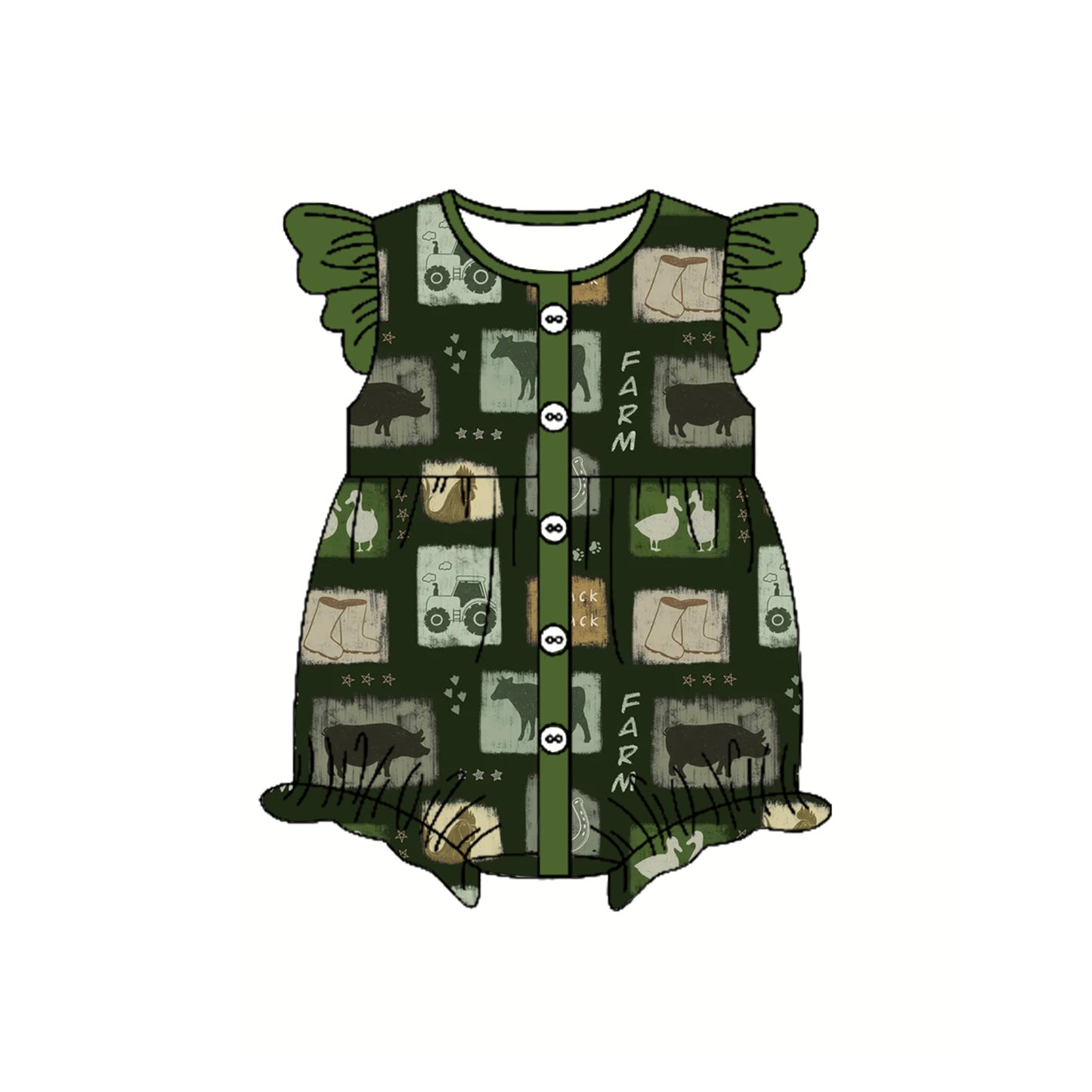 Farm Girls Outfit with Flutter Sleeves Cow Tractor Tunic And Shorts Set Cute Country Style Children's Clothing for Girls