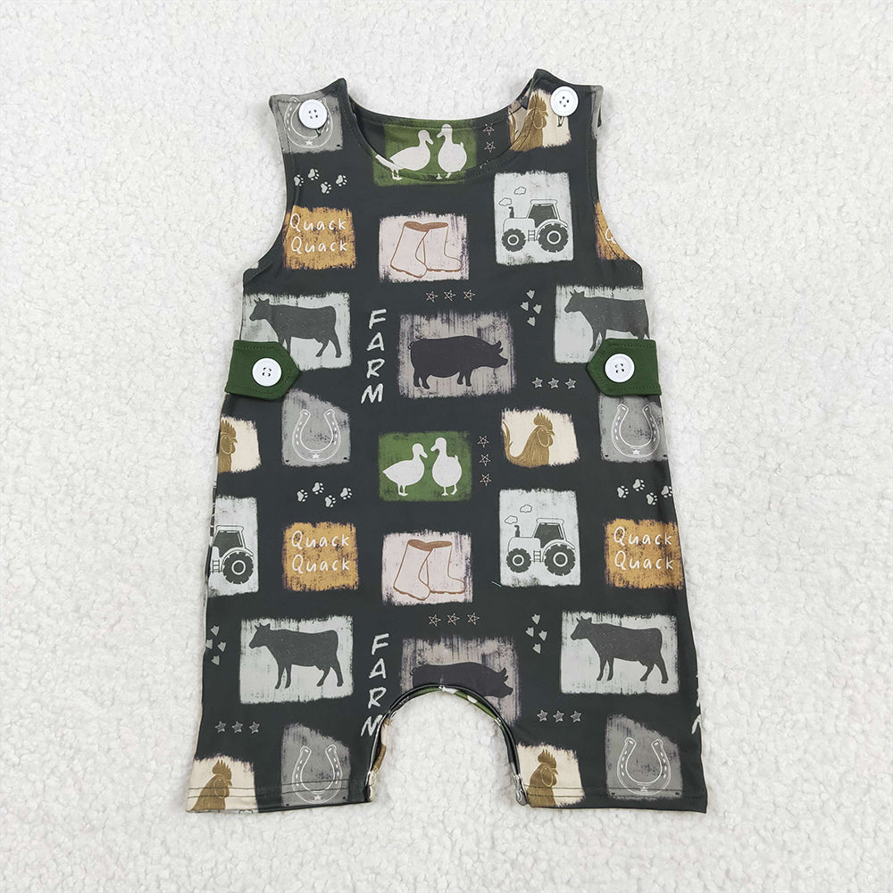 6.18 SR2874 RTS NO MOQ Baby Boys Summer Rompers Baby Infant Boys Western Cow Boots Buttons Rompers
