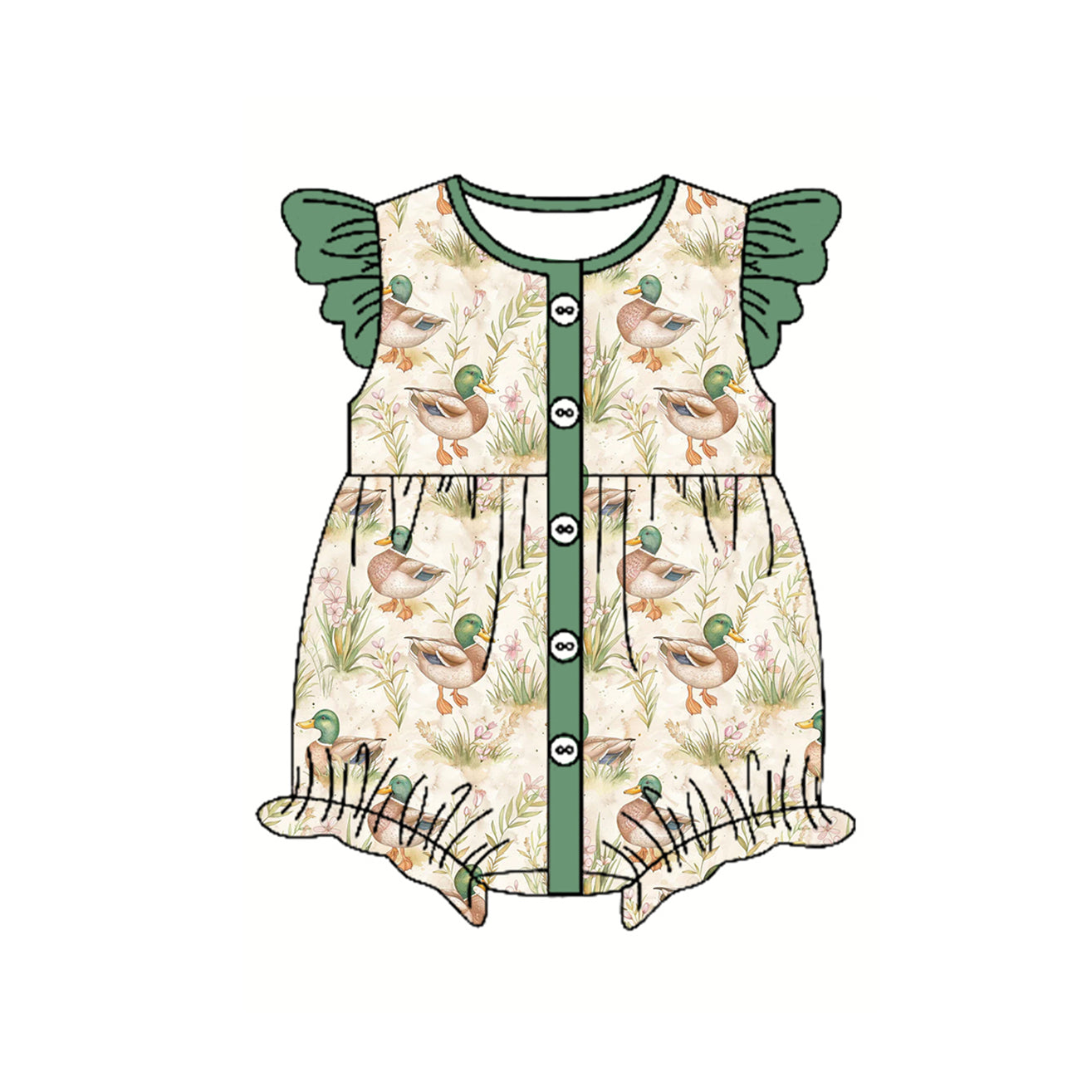 Girls Outfit with Flutter Sleeves Duck Buttons Tunic And Shorts - Cute And Fashionable Clothing Set for Little Ones