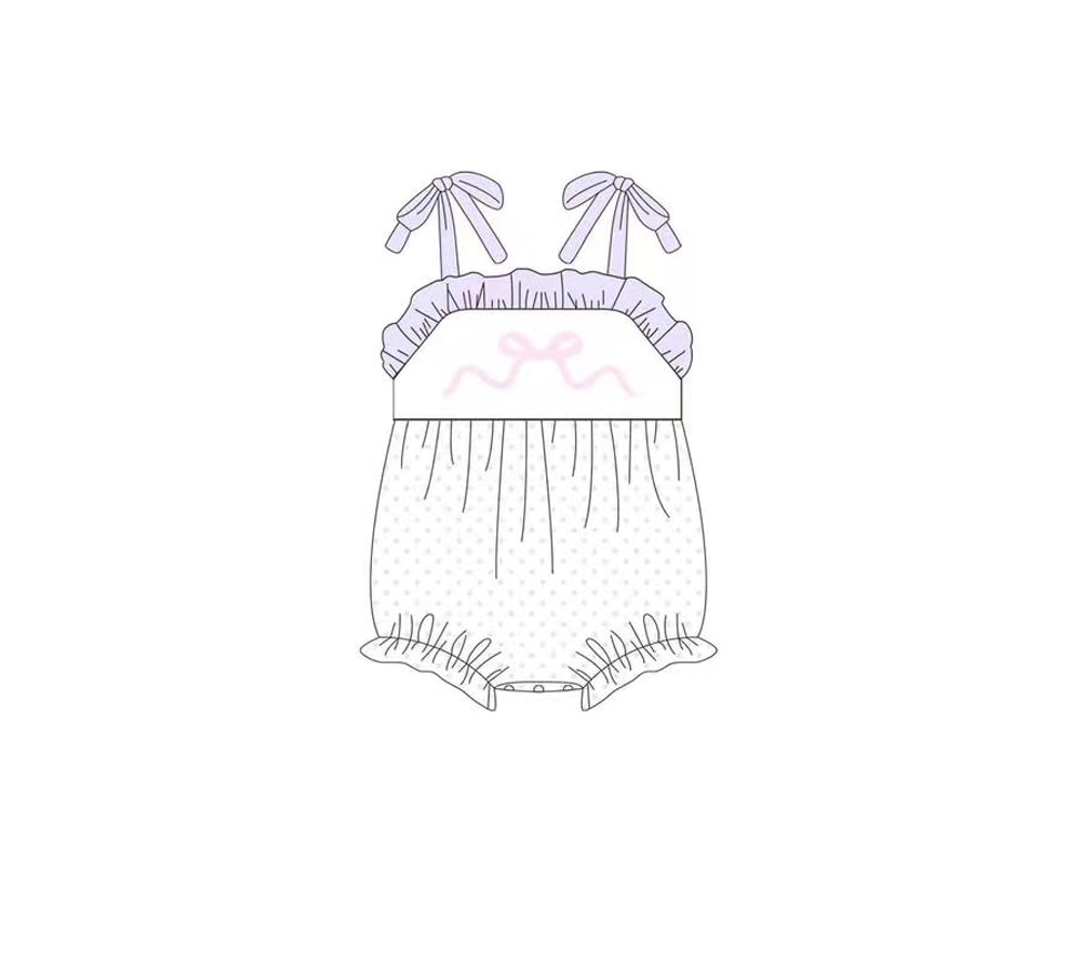 Girls Lavender Polka Dot Tunic Short Set with Straps Bow - Cute Floral Print Outfit for Little Girls