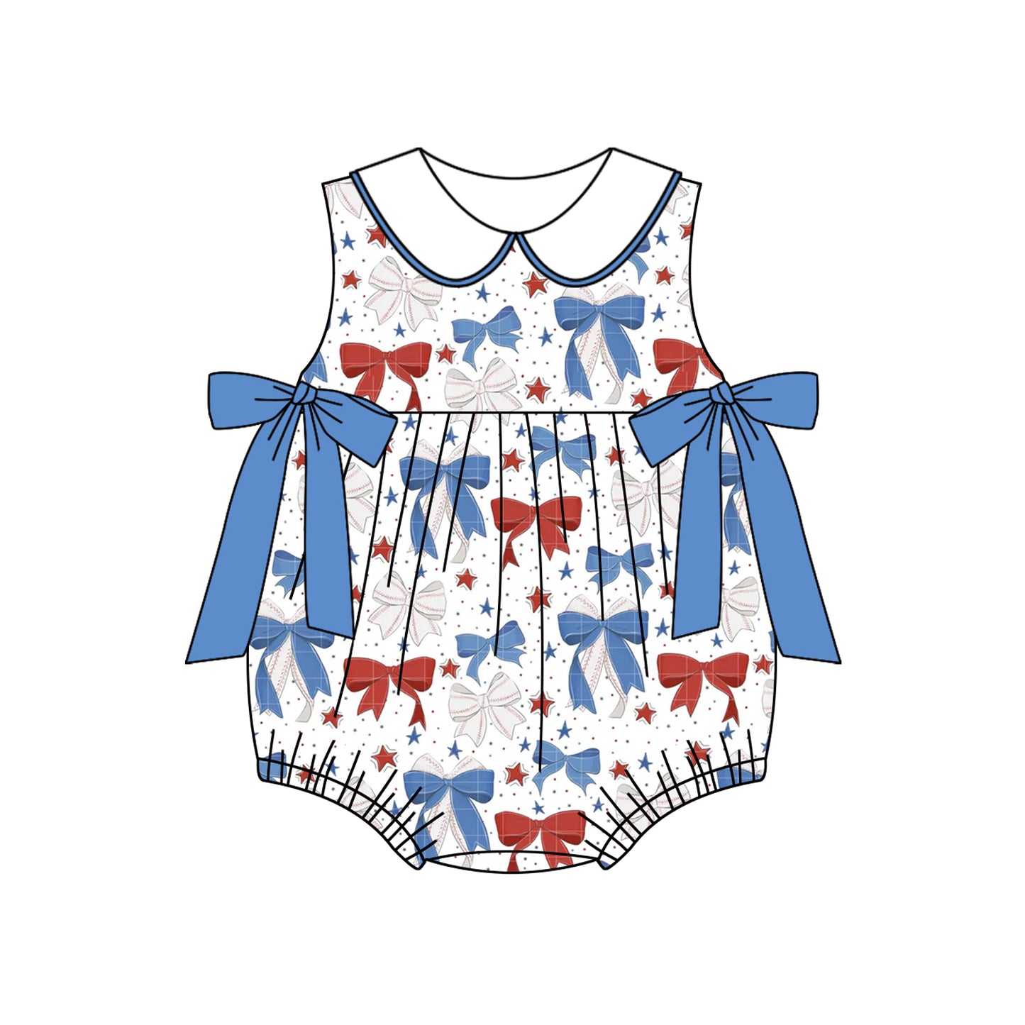 Girls Sleeveless Red Blue Bow Tunic Shorts Set 4th of July Patriotic Clothing for Kids