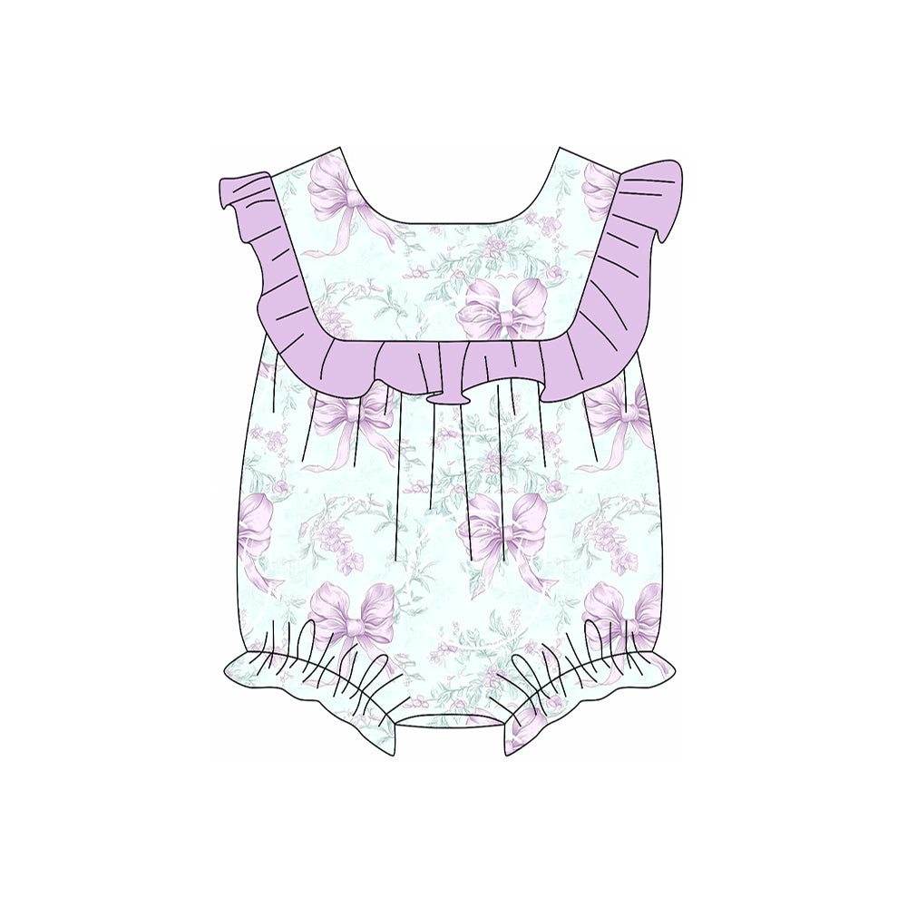 Girls Lavender Ruffle Floral Bow Tunic Short Set Cute Casual Clothing Outfit for Kids