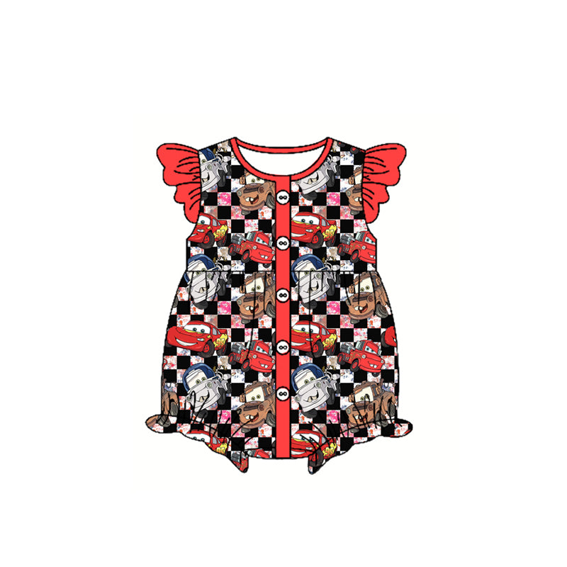 Girls Clothing Set with Flutter Sleeves Cars Plaid Tunic And Shorts Outfit for Kids