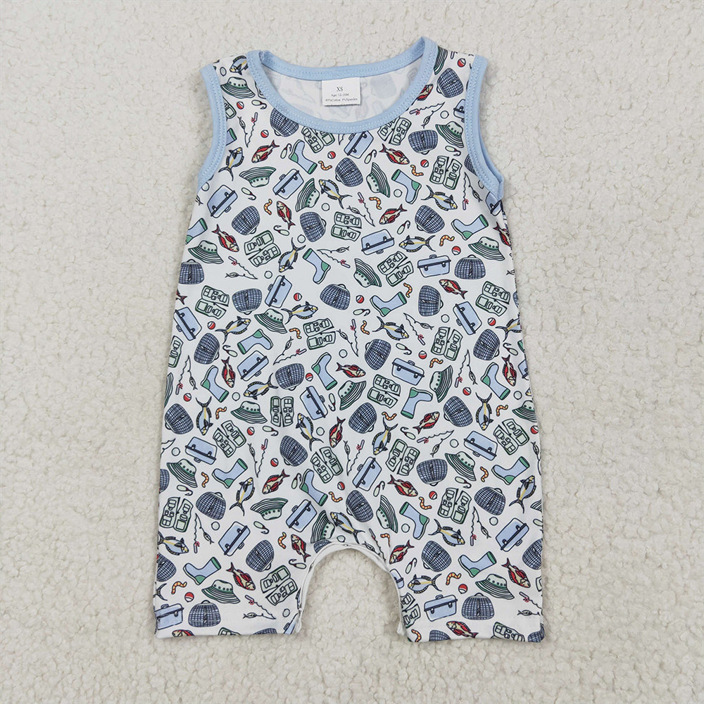 SR2900RTS NO MOQ Baby Boys Summer Rompers Baby Boy Sleeveless Lure Fishing Romper Booties - Lightweight Summer Outfit for Boys