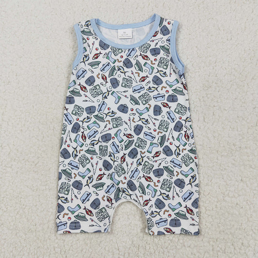 SR2900RTS NO MOQ Baby Boys Summer Rompers Baby Boy Sleeveless Lure Fishing Romper Booties - Lightweight Summer Outfit for Boys