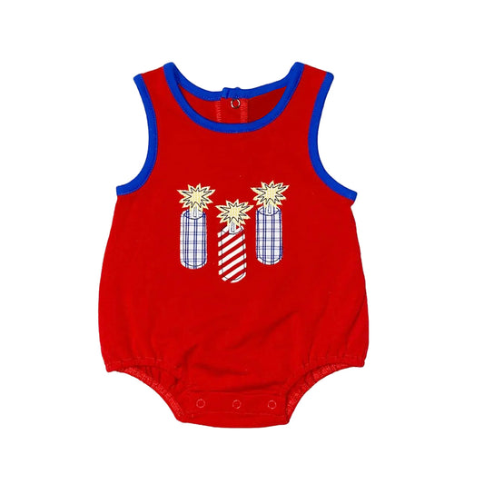 SR2901Sleeveless Red Fireworks Baby Boy 4th of July Romper Summer Casual Outfit for Infants Boy's National Day Celebration Clothing