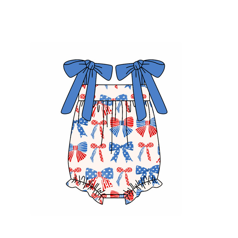 Girls 4th of July Outfit Straps Stars Red Blue Bow Tunic Top with Shorts US Independence Day Themed Clothing for Kids