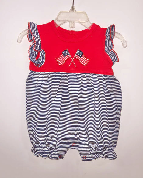 Girls Red White And Blue Stripe Tunic Top with Flag Pattern And Red White And Blue Shorts Outfit Set for 4th of July