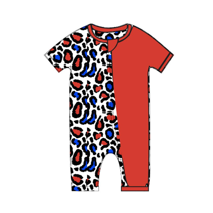Leopard Print Baby Kids Pajamas Red Blue 4th of July Theme Comfortable Sleepwear for Children