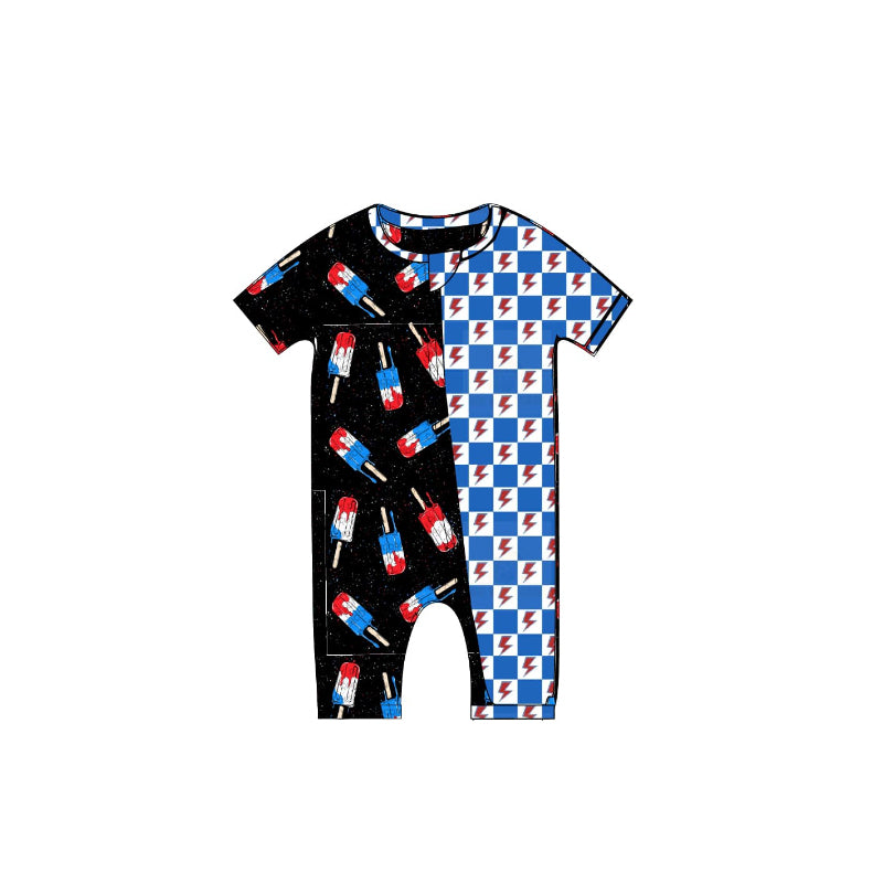 Kids Boys Black Short Sleeve Pajamas Fourth of July Popsicle Theme Sleepwear for Children
