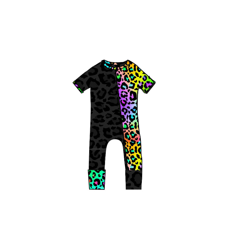 Colorful Leopard Print Short Sleeve Pajamas for Baby Kids Comfortable Sleepwear Soft Polyester Clothing