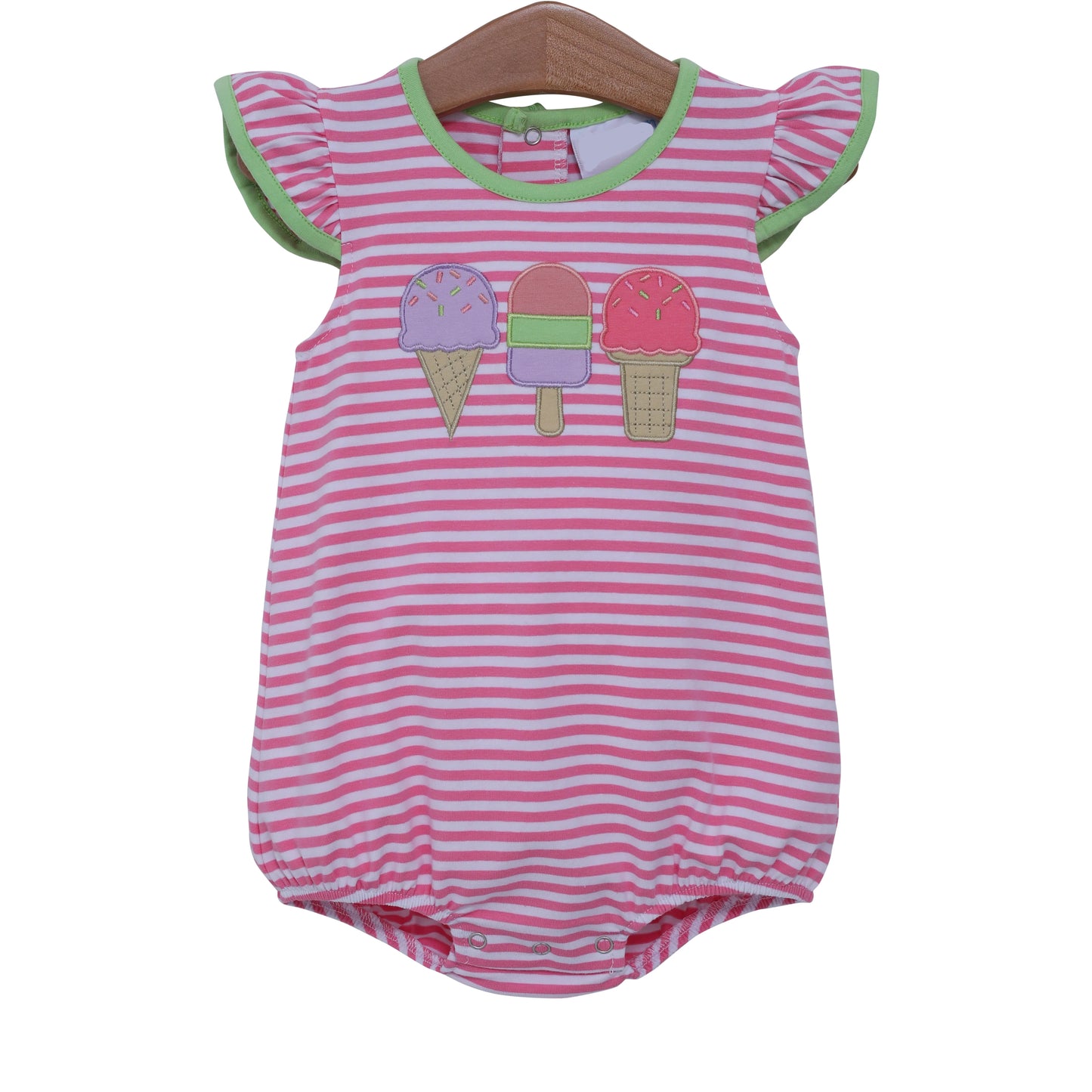 Girls Pink Stripe Popsicle Print Top Green Shorts Summer Outfit Set Children's Clothing Casual Kids' Summer Set