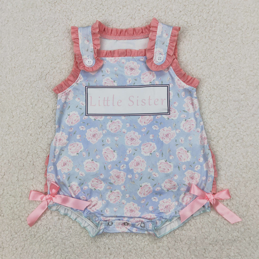 4.23 SR2911 RTS NO MOQ Baby Girls Summer Rompers  Sleeveless floral little sister baby girls summer romper