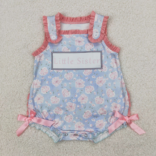 4.23 SR2911 RTS NO MOQ Baby Girls Summer Rompers  Sleeveless floral little sister baby girls summer romper