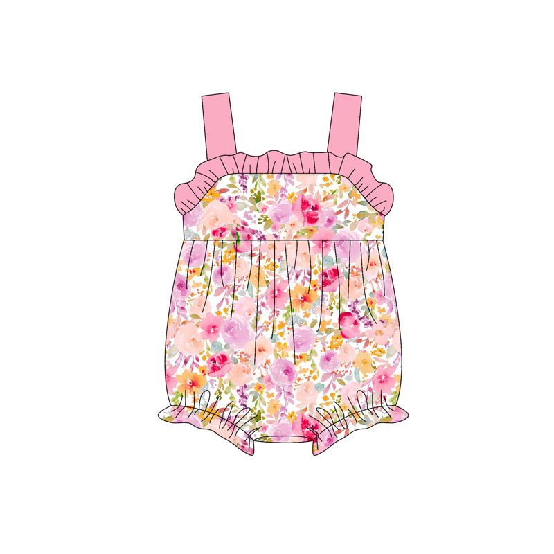 Girls Pink Straps Ruffle Floral Tunic Short Set Cute Clothing Outfit for Little Girls