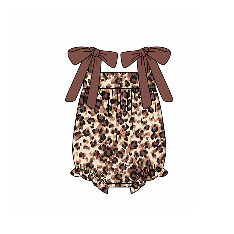 Girls Brown Straps Leopard Tunic Ruffle Shorts Outfit Set - Animal Print Top with Flared Skirt Bottom for Kids