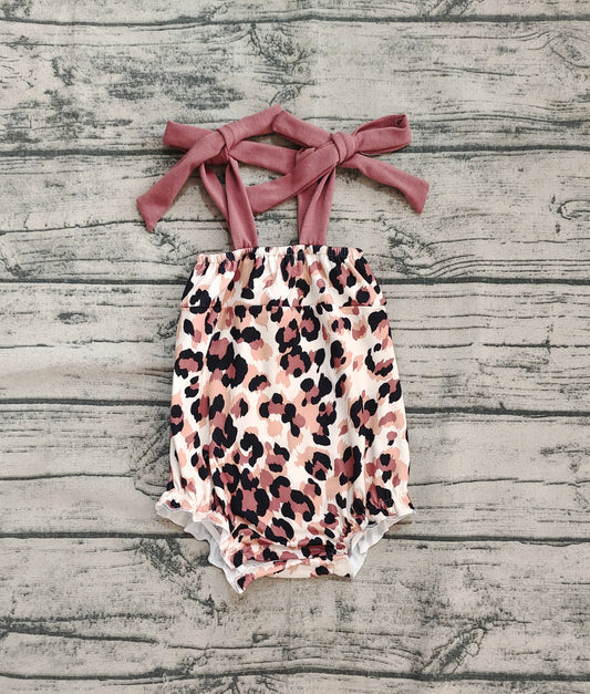 SR2913 Sample 10days Arrived RTSBrown straps leopard baby girls summer romper