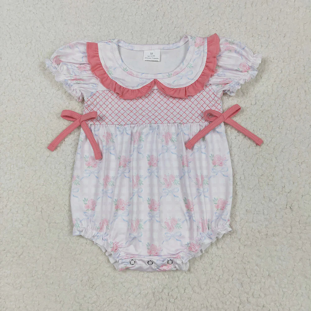 11.10 RTS Sibling Embroidery Baby Infant Girls Flutter Sleeves Bows Ruffle Rompers